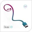 USB 2.0 Cable BuQu CORDZ Duo USB A to Micro USB & Lightning 1.2m Pink - Blue