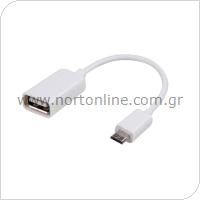 Adaptor USB OTG Host (Female) to Micro USB (Male) White (Bulk)