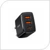 Travel Fast Charger Baseus Compact with Triple Output 2xUSB A & USB C PD + QC 30W 3A Black