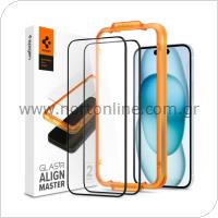 Tempered Glass Full Face Spigen Glas.tR Align Master Apple iPhone 15 Black (2 pcs)