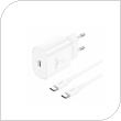 Travel Fast Charger Foneng EU51 with Output USB C GaN 25W 3A & USB C to USB C Cable 1m White