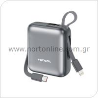 Φορτιστής Ανάγκης Foneng PX115 Mini PD 22.5W 10000mAh με 2 Ενσωματωμένα Καλώδια Σκούρο Γκρι