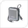 Φορτιστής Ανάγκης Foneng PX115 Mini PD 22.5W 10000mAh με 2 Ενσωματωμένα Καλώδια Σκούρο Γκρι