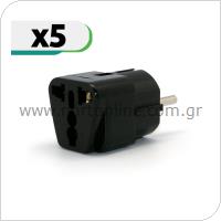 3-pin UK & US to EU Travel Adapter Black (5 pcs)