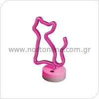 Neon LED Forever Light FSNE02 CAT (USB/Μπαταρίας & On/Off) με Stand Ροζ