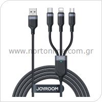 USB 2.0 Cable 3in1 Joyroom Braided S-1T3018A18 USB A to micro USB & USB C & Lightning 0.30m Black
