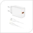 Travel Charger inos with USB A Output 18W White & Lightning Cable 1m White