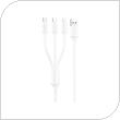 Καλώδιο Σύνδεσης USB 2.0 Foneng XS01 3in1 USB A σε micro USB & USB C & Lightning 3A 1.2m Λευκό