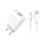 Travel Charger XO L57 with Dual Output USB A & USB C Cable White