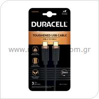 Καλώδιο Σύνδεσης USB 3.2 Duracell Braided Kevlar USB C σε USB C 2m Μαύρο