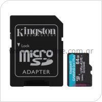 Micro SDXC UHS-l U3 Memory Card Kingston Canvas Go! Plus 170MB/s 64GB +1 ADP