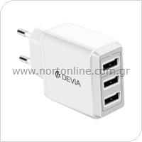 Φορτιστής Ταξιδίου Ταχείας Φόρτισης Devia EA104 17W με Τριπλή Έξοδο USB A Smart Λευκό