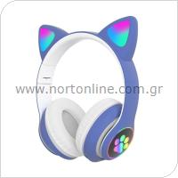 Wireless Stereo Headphones CAT STN-28 with LED & SD Card for Kids Cat Ears Blue
