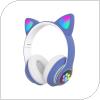 Ασύρματα Ακουστικά Κεφαλής CAT STN-28 με LED & SD Card για Παιδιά Cat Ears Μπλε