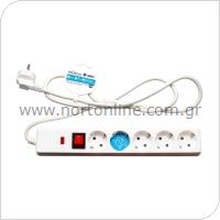 Socket GSC 5 Way with Switch, Surge Protection & Cable 1.5m (3 x 1.5mm) White
