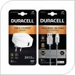 Φορτιστής Ταξιδίου Duracell 12W USB 2.4A + Καλώδιο Kevlar MFI Lightning 1m Λευκό