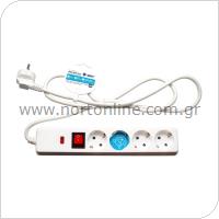 Socket GSC 4 Way with Switch, Surge Protection & Cable 1.5m (3 x 1.5mm) White