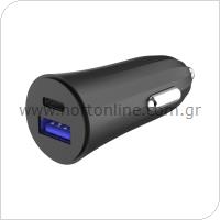Car Fast Charger inos with USB C Output PD 3.0 & USB A Output QC 3.0 30W Black