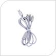 USB 2.0 Cable Maxlife Braided 3in1 USB A to micro USB & USB C & Lightning 1m Grey