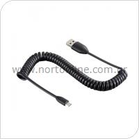 USB 2.0 Cable HTC USB A to Micro USB Spiral 1m Black (Bulk)