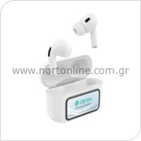 True Wireless Ακουστικά Bluetooth Devia ANC EM417 Pro4 με Μεταφραστή AI & Οθόνη Λευκό