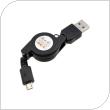 USB 2.0 Retractable Cable USB A to Micro USB Black (Bulk)