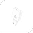 Travel Fast Charger Foneng GaN50 with Triple Output USB A & 2xUSB C GaN 65W 3A White