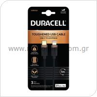 Καλώδιο Σύνδεσης USB 2.0 Duracell Braided Kevlar USB C σε MFI Lightning 1m Μαύρο