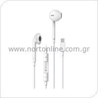 Hands Free Stereo Devia Earpods EM048 USB C with Remote & Mic Smart White