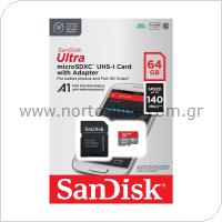 Micro SDXC C10 UHS-I Memory Card SanDisk Ultra 140MB/s 64GB + 1 ADP