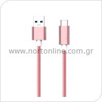 USB 2.0 Braided Cable inos USB A to USB C Metallic 1m Rose-Gold
