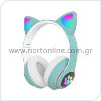 Wireless Stereo Headphones CAT STN-28 with LED & SD Card for Kids Cat Ears Mint (Easter24)