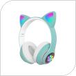 Ασύρματα Ακουστικά Κεφαλής CAT STN-28 με LED & SD Card για Παιδιά Cat Ears Φυστικί