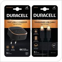 Travel Charger Duracell PD 20W USB C + Cable Kevlar USB C 1m Black