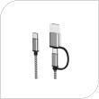 USB 2.0 Cable 2 in 1 USB C to USB C or USB A 2.4A 1m Black-White (Bulk)