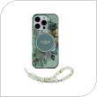 Θήκη PU/ Silicon Guess iPhone 16 Pro Max IML Flowers Magsafe με Pearl Strap Πράσινο