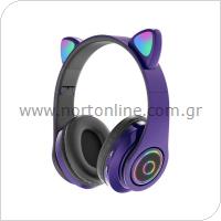 Wireless Stereo Headphones CAT EAR CXT-B39 with LED & SD Card Cat Ears Purple (Easter24)