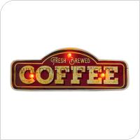 Μεταλλική Πινακίδα LED Forever Light RETRO Fresh Brewed Coffee Κόκκινο-Χρυσό
