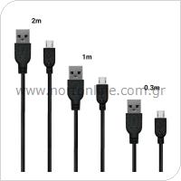 Σετ Καλώδια Σύνδεσης inos USB A σε Micro USB 0.3m/ 1m/ 2m Μαύρο (3 τεμ.)