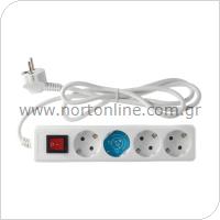 Socket GSC 4 Way with Switch & Cable 1.5m (3 x 1.5mm) White