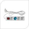 Socket GSC 4 Way with Switch & Cable 1.5m (3 x 1.5mm) White