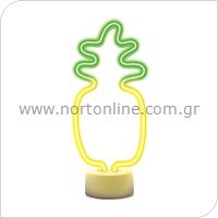 Neon LED Forever Light FSC-12 PINEAPPLE (USB/Μπαταρίας & On/Off) με Stand Κίτρινο-Πράσινο