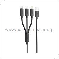 Καλώδιο Σύνδεσης USB 2.0 Foneng XS07 3in1 USB A σε micro USB & USB C & Lightning 3A 1.2m Μαύρο