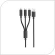 Καλώδιο Σύνδεσης USB 2.0 Foneng XS07 3in1 USB A σε micro USB & USB C & Lightning 3A 1.2m Μαύρο