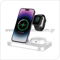 Wireless Magnetic Charging Pad Bracket 3in1 Devia EA405 15W for Apple Airpods, iPhone & iWatch Smart White