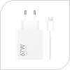 Travel Fast Charger Xiaomi with Single Output USB A 67W & USB C Cable 1m White