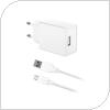 Travel Charger inos with USB A Output 12W White & Micro USB Cable 1m White