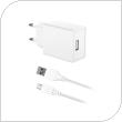 Travel Charger inos with USB A Output 12W White & Micro USB Cable 1m White