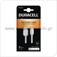 Καλώδιο Σύνδεσης USB 2.0 Duracell USB A σε MFI Lightning 1m Λευκό