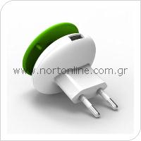 Φορτιστής Ταξιδίου Osungo Mushroom GreenZERO με Έξοδο USB 5V/1.0A Λευκό-Πράσινο